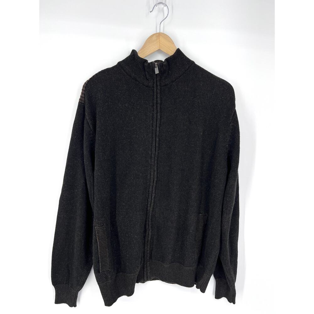 F/X Fusion Mens Brown Full Zip Sweater Elbow Patches Size M NWOT